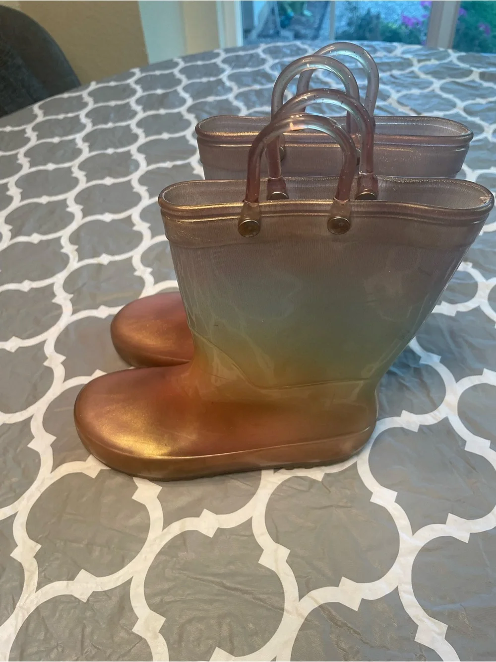 Girls sz12 Kids Metallic Rainbow ombré Rain Boots girlhood core waterproof